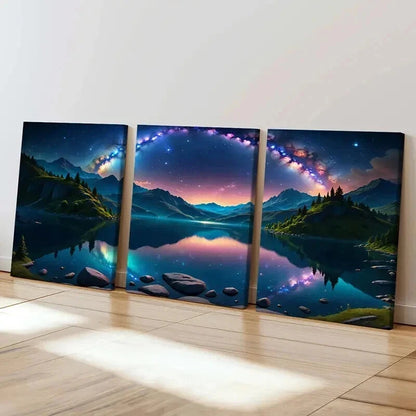 3pcs Starry Sky Milky Way Fantasy Landscape Wall Art Set Canvas Framed 40x60cm - High Quality Print 100% Australian Made Wall Canvas Ready to Hang