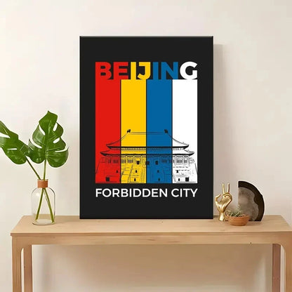 Beijing Forbidden City ed Yellow White Colors Travel Poster Print Wall Art