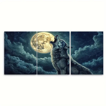 3pcs Howling Wolf Painting Dark Fantasy SI Wall Art Set Canvas Framed 40x60cm - High Quality Print 100% Australian Made Wall Canvas Ready to Hang