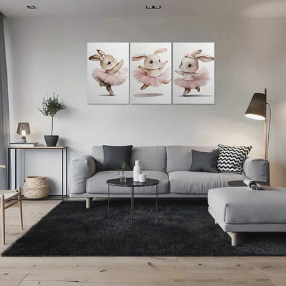 3pcs Adorable Bunny Ballerina Cute Animal Metal Print Ready to Hang Art