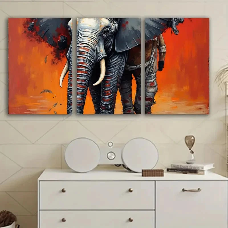 3pcs Elephant Artwork Wall Art Set Canvas Framed 50x70cm - High Quality Print 100% Australian Made Wall Canvas Ready to Hang
