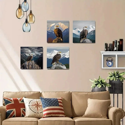 4pcsMajestic Bald Eagles Perched  Wall Art Canvas Framed