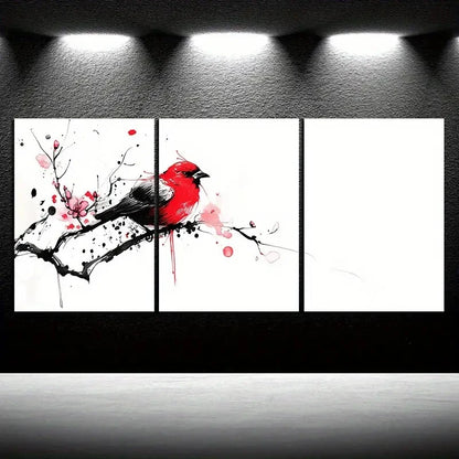 3pcs Birds on Plum Blossom Branches Metal Print Ready to Hang Art