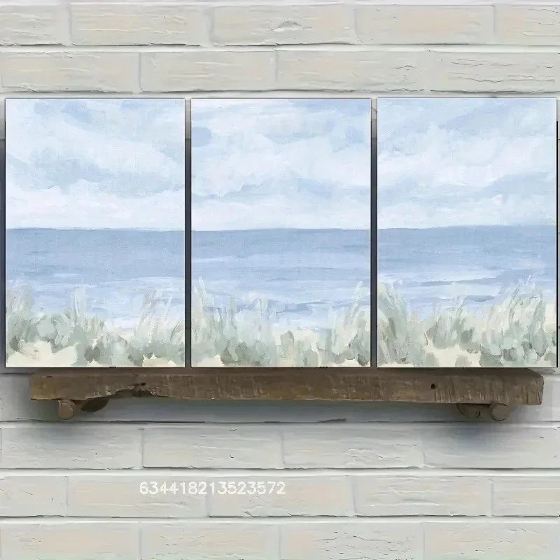3pcs Beach Art with Light Blue & Green Waves Metal Print Ready to Hang Art