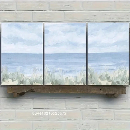 3pcs Beach Art with Light Blue & Green Waves Metal Print Ready to Hang Art