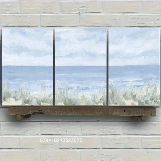 3pcs Beach Art with Light Blue & Green Waves Metal Print Ready to Hang Art