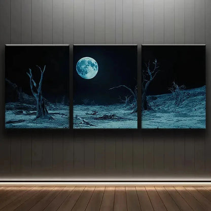 3pcs Moonlit Landscape Luxurious Metal Print Ready to Hang Art