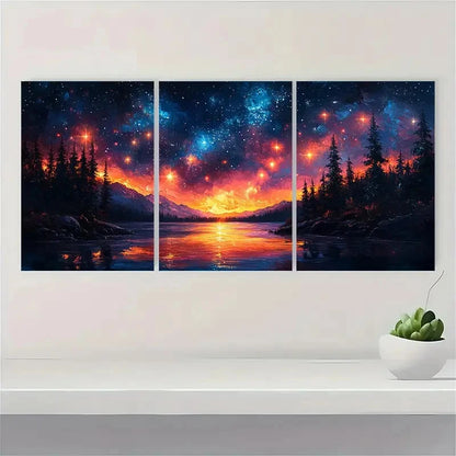 3pcs Colorful Night Sky Painting Nature Metal Print Ready to Hang Art