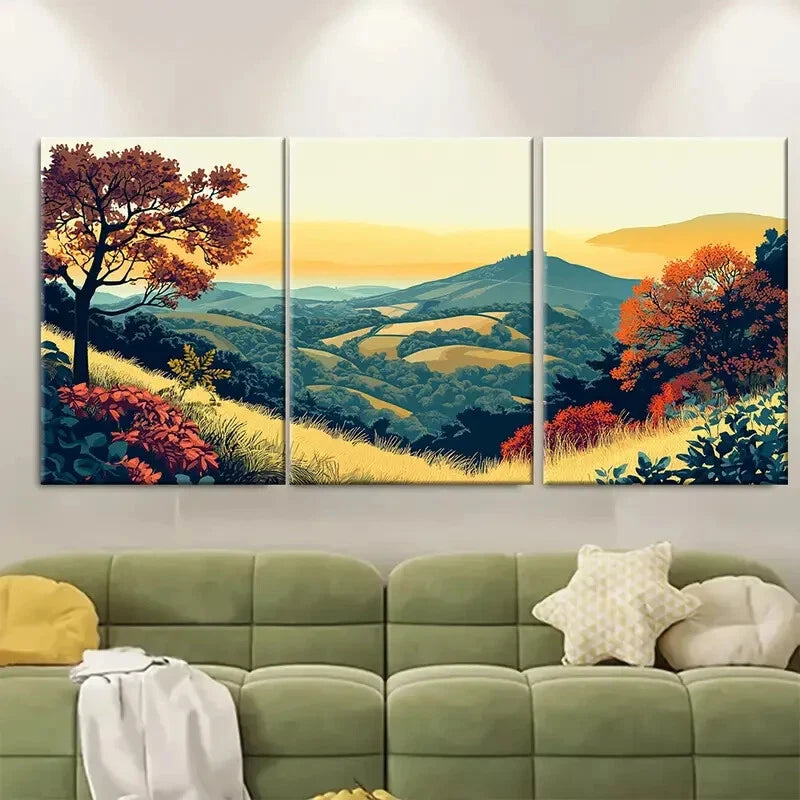 3pcs Malvern Hills Countryside Metal Print Ready to Hang Art