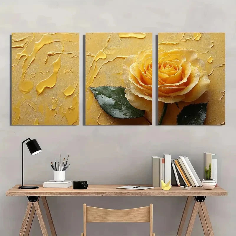 3pcs Yellow Rose Aesthetic Décor Perfect Wall Art Set Canvas Framed 40x60cm - High Quality Print 100% Australian Made Wall Canvas Ready to Hang