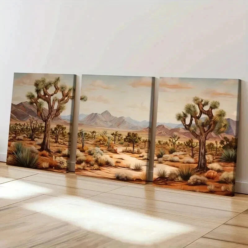 3pcs Golden Desert Sands & Mountain Wall Art Set Canvas Framed 40x60cm - High Quality Print 100% Australian Made Wall Canvas Ready to Hang