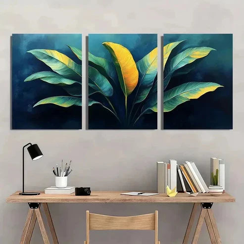 3pcs Vibrant Green Leaf Nature Themed Decor Wall Art Canvas Unframed - High Quality Print 100% Australian Made Wall Canvas