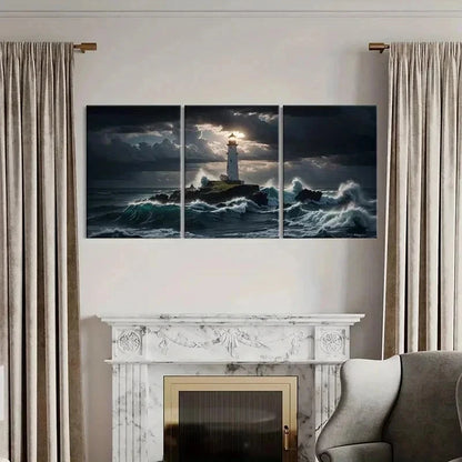 3pcs Sea Lighthouse Wave Island Vintage Wall Art Set Canvas Framed 40x60cm - High Quality Print 100% Australian Made Wall Canvas Ready to Hang