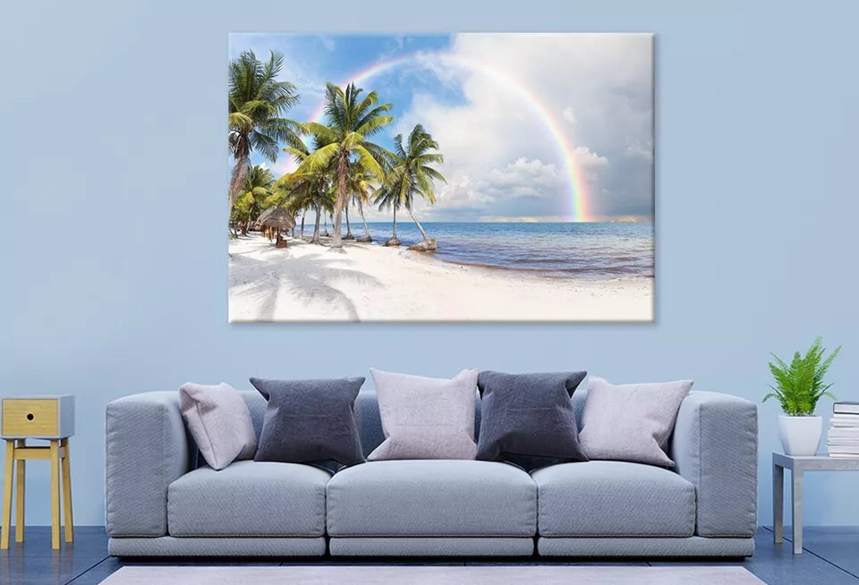 Sunny Beach With Palm Trees Wall Art Decor 100% Australian Made