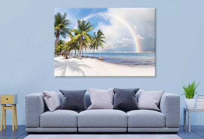 Sunny Beach With Palm Trees Wall Art Decor 100% Australian Made