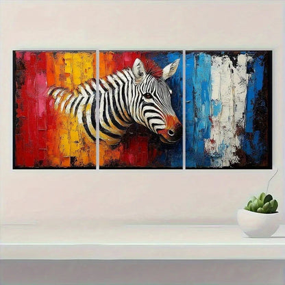 3pcs Abstract Colorful Zebra Vibrant Animal Metal Print Ready to Hang Art