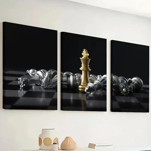 3pcs Featuring Chess And Board Games Wall Art Set Canvas Unframed - High Quality Print 100% Australian Made Wall Canvas