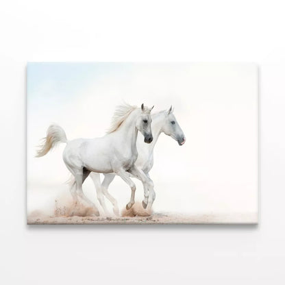 Two Beautiful Snowy White Horses Wall Art Decor 100% Australian Made