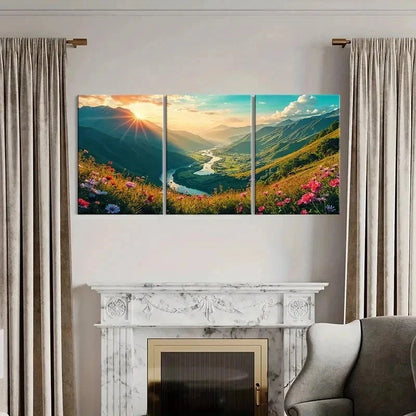 3pcs Valley Under Sunset Nature Scenery Wall Art Set Canvas Framed 40x60cm - High Quality Print 100% Australian Made Wall Canvas Ready to Hang