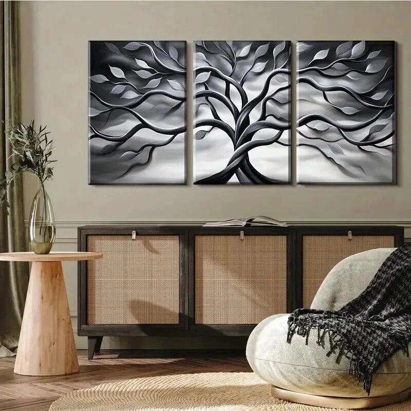 3pcs Black And White Twisting Tree Wall Art Set Canvas Framed 40x60cm - High Quality Print 100% Australian Made Wall Canvas Ready to Hang
