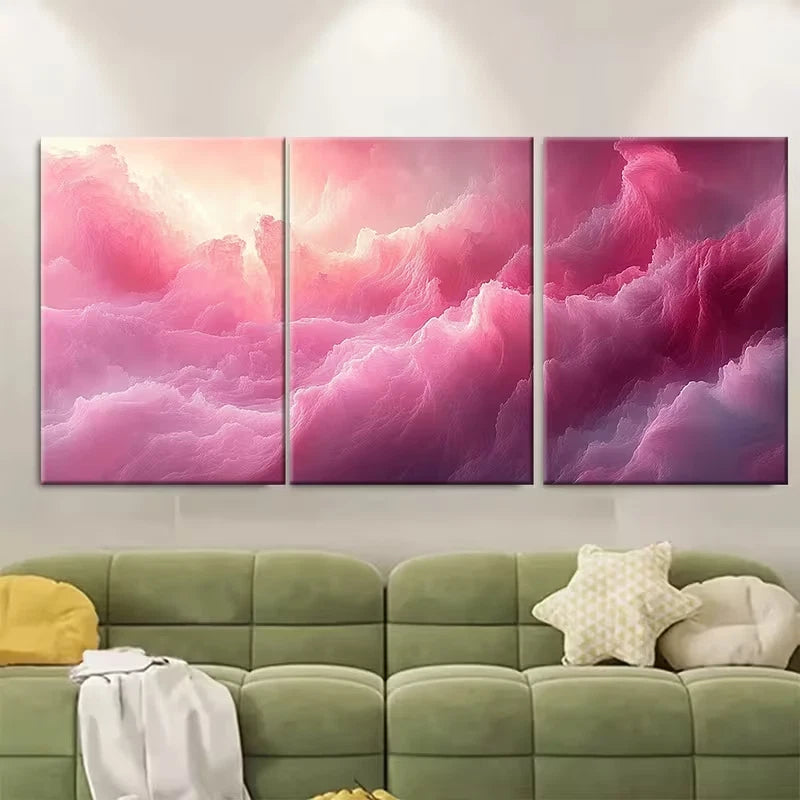 3pcs Vibrant Magenta Pink Abstract Metal Print Ready to Hang Art