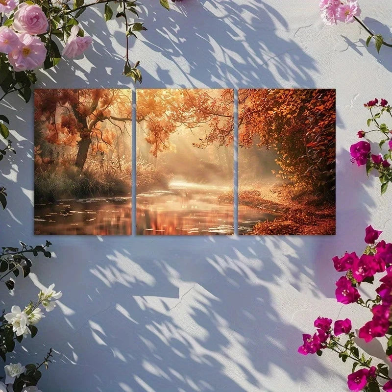 3pcs Mystical Autumn Landscape Metal Print Ready to Hang Art