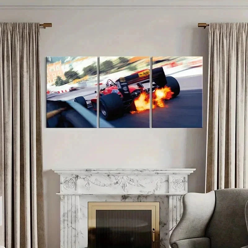 3pcs Formula 1 Racing Race Car Modern Wall Art Set Canvas Framed 40x60cm - High Quality Print 100% Australian Made Wall Canvas Ready to Hang