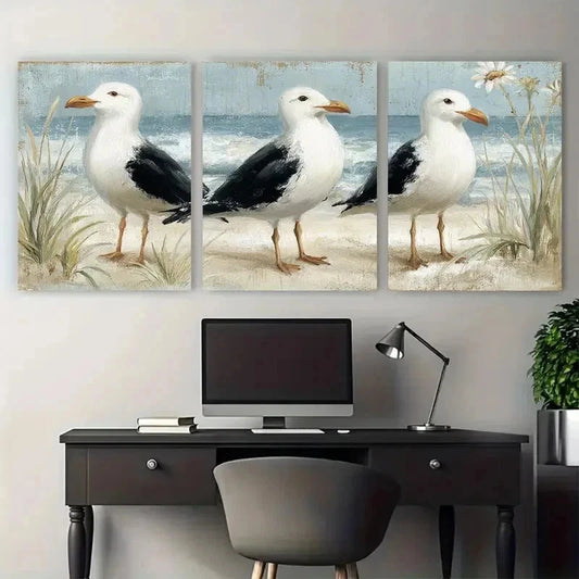 3pcs Seamless Continuous Coastal Décor Perfect Wall Art Set Canvas Framed 60x90cm - High Quality Print 100% Australian Made Wall Canvas Ready to Hang