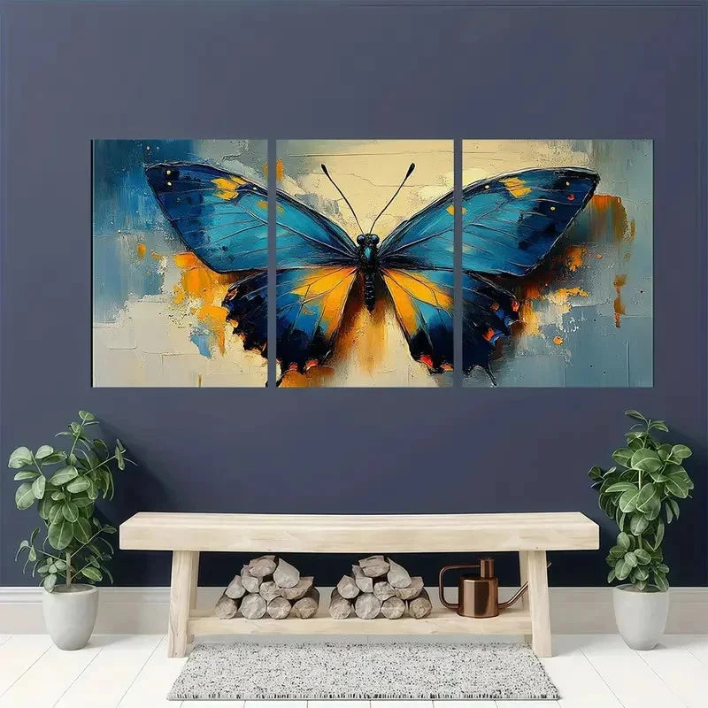 3pcs Modern Butterfly Animal Wall Art Set Canvas Framed 40x60cm - High Quality Print 100% Australian Made Wall Canvas Ready to Hang