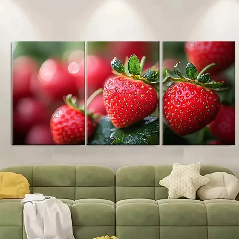 3pcs Strawberry Blossom Macro Photography Wall Art Set Canvas Framed 60x90cm - High Quality Print 100% Australian Made Wall Canvas Ready to Hang