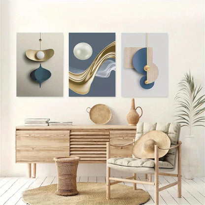3pcs Modern Abstract Geometric Metal Print Ready to Hang Art