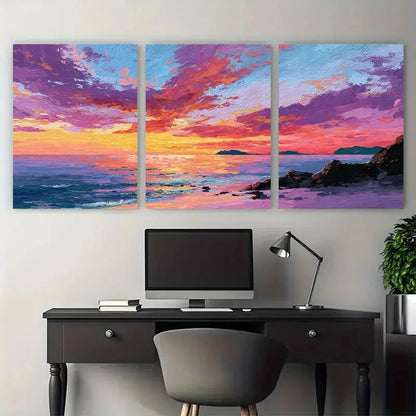 3pcs Sunset Beach Vibrant Coastal Scene Perfect Wall Art Set Canvas Framed 40x60cm - High Quality Print 100% Australian Made Wall Canvas Ready to Hang