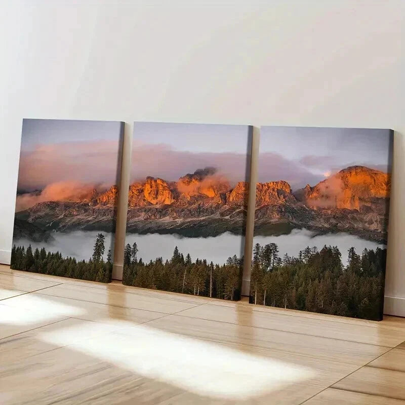 3pcs Sunset Mountains & Forest Modern Wall Art Set Canvas Framed 40x60cm - High Quality Print 100% Australian Made Wall Canvas Ready to Hang