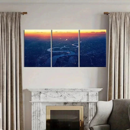 3pcs Cityscape At Sunset River Dense Building Wall Art Set Canvas Framed 40x60cm - High Quality Print 100% Australian Made Wall Canvas Ready to Hang