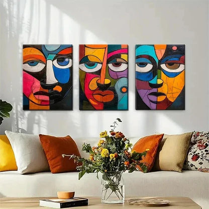 3pcs Modern Abstract Faces Colorful Perfect Wall Art Set Canvas Unframed - High Quality Print 100% Australian Made Wall Canvas