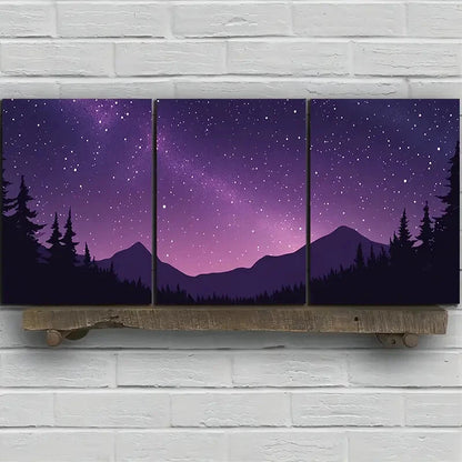 3pcs Pink Purple Starry Sky Painting Metal Print Ready to Hang Art