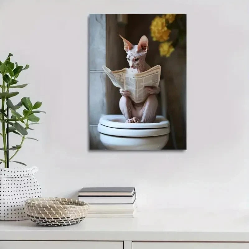 Charming Kitten Reading Newspaper Painting 40x60cm Metal Print Ready to Hang