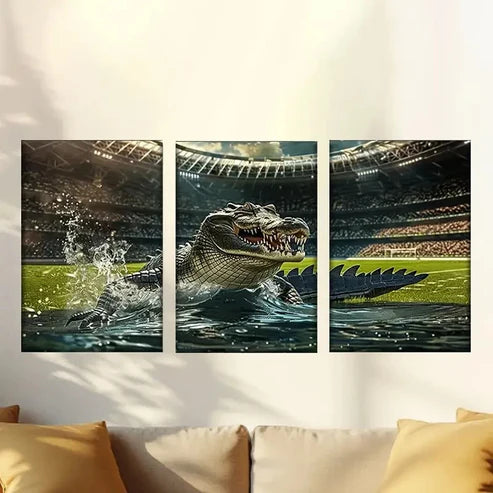 3pcs Crocodile in The Water, Artist Drawing Wall Art Set Canvas Unframed - High Quality Print 100% Australian Made Wall Canvas