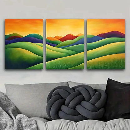 3pcs Colorful Rolling Hills Landscape Perfect Wall Art Set Canvas Framed 40x60cm - High Quality Print 100% Australian Made Wall Canvas Ready to Hang