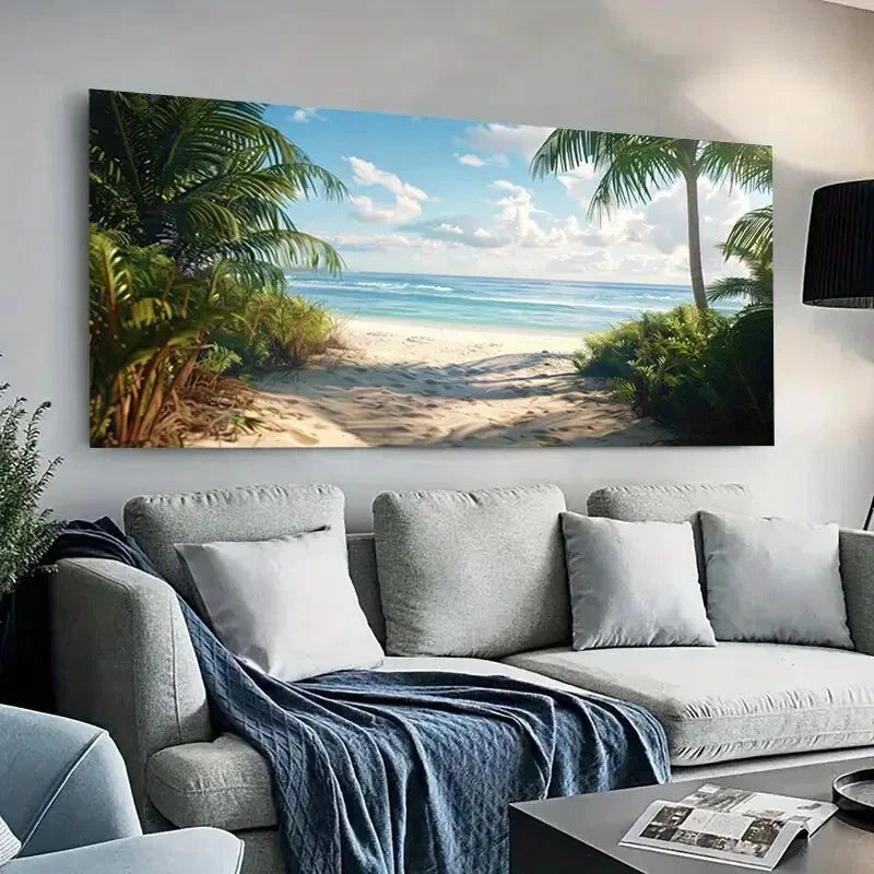 Beach Scene Frameless Nature Wall Art Canvas Office Home Room Framed 120x60cm