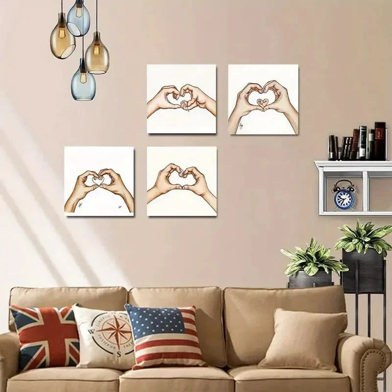 4pcs Abstract Family Hands Wall Art Canvas Framed