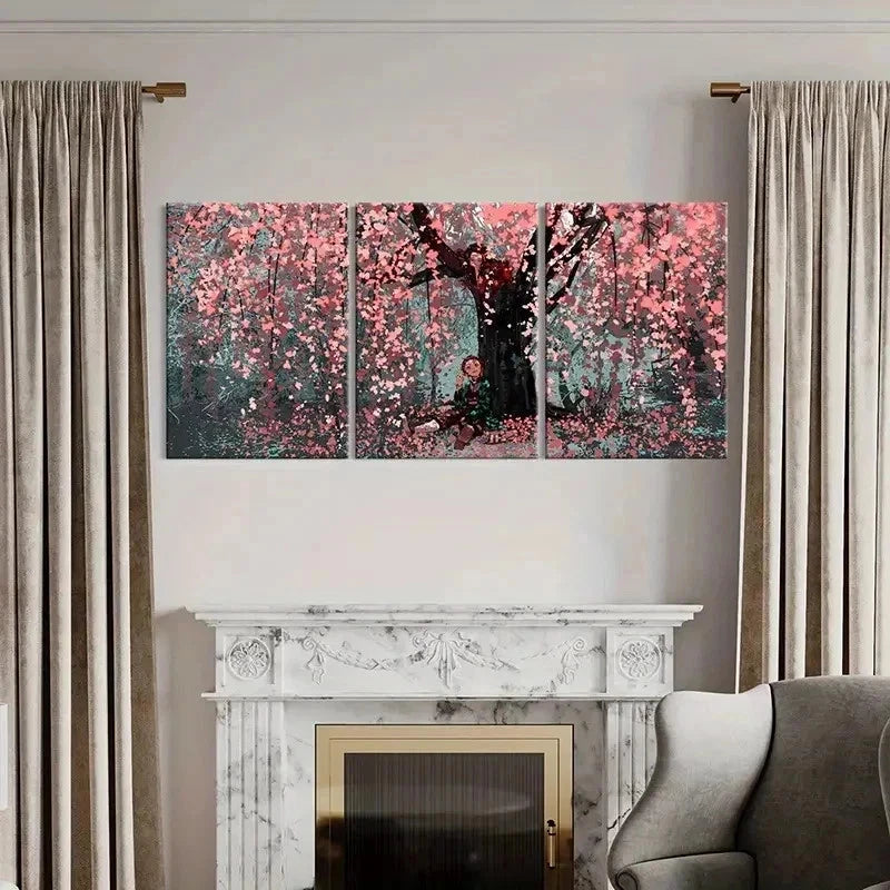3pcs Japanese Anime Cherry Blossom & Sakura Wall Art Set Canvas Framed 40x60cm - High Quality Print 100% Australian Made Wall Canvas Ready to Hang