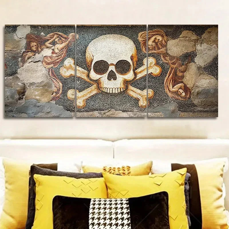 3pcs Skull and Wings Luxurious Dark Aesthetic Metal Print Ready to Hang Art