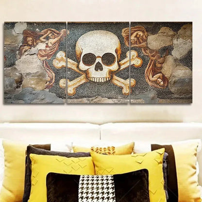 3pcs Skull and Wings Luxurious Dark Aesthetic Metal Print Ready to Hang Art