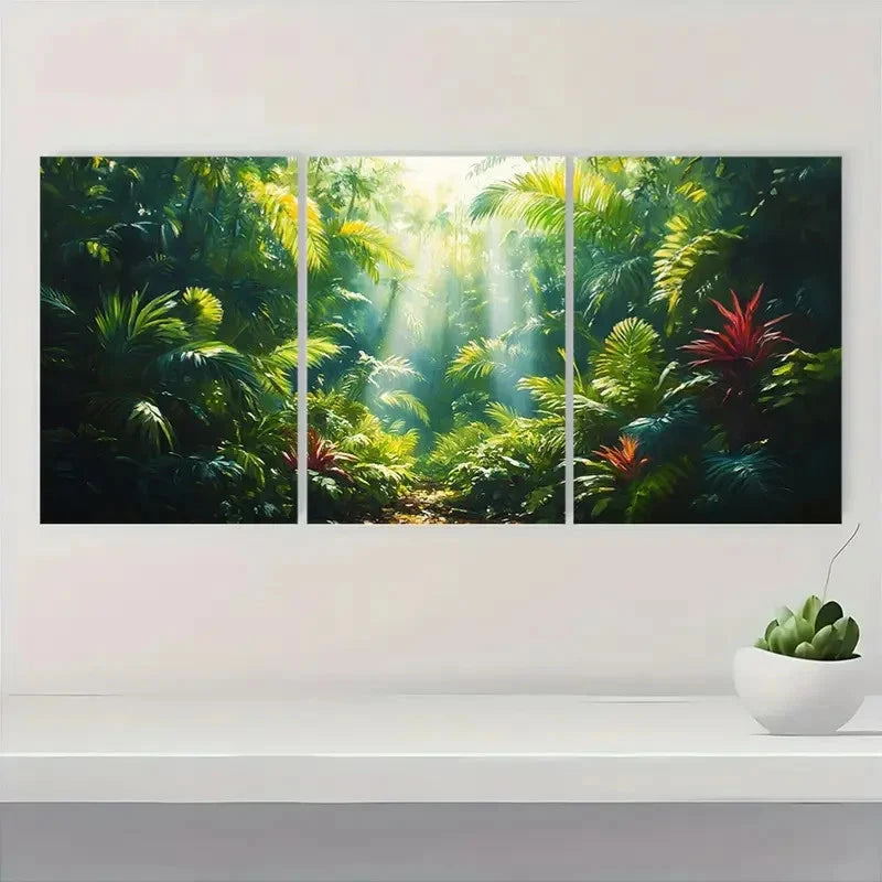 3pcs Rainforest Scene Featuring Lush Green A    Wall Art Set Canvas Framed 40x60cm - High Quality Print 100% Australian Made Wall Canvas Ready to Hang