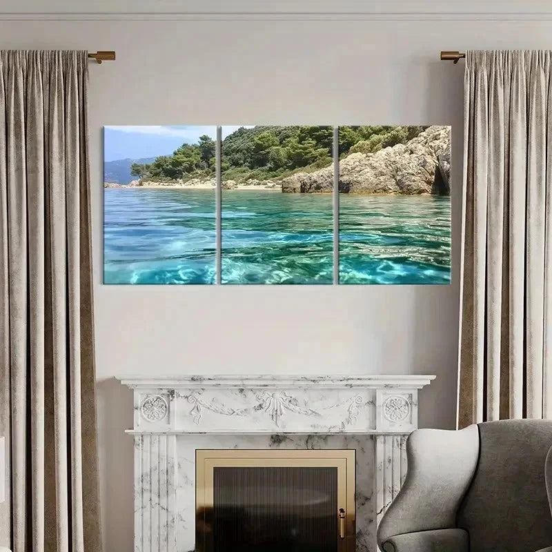 3pcs Australia Rocky Shoreline, Serene Beach   Wall Art Set Canvas Framed 60x90cm - High Quality Print 100% Australian Made Wall Canvas Ready to Hang