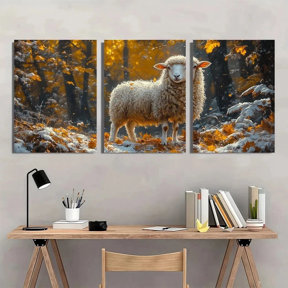 3pcs Modern Lost Sheep Nature Metal Print Ready to Hang Art