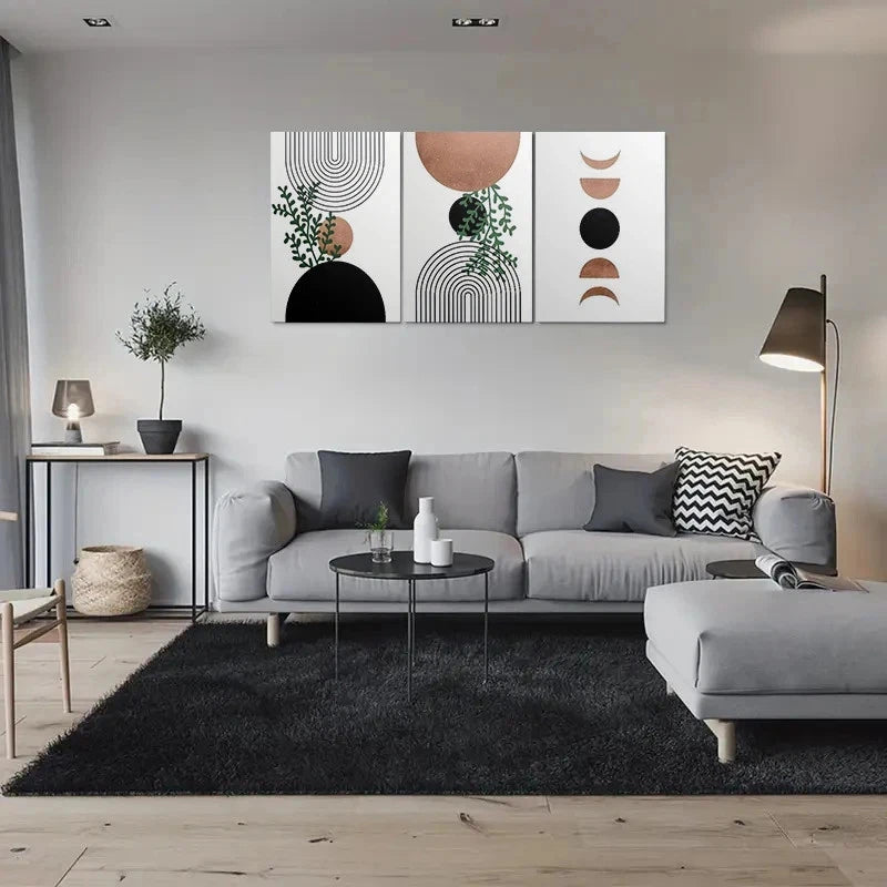 3pcs Abstract Black White Rose Golden & Green Metal Print Ready to Hang Art