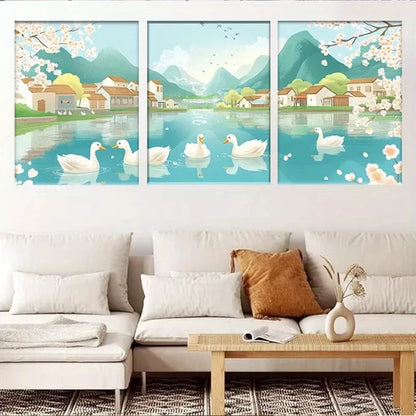 3pcs Serene Ducks on Tranquil River Wall Wall Art Canvas Unframed - High Quality Print 100% Australian Made Wall Canvas
