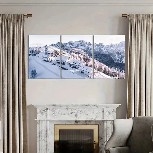 3pcs Snowy Mountain Landscape with Cabin Wall Art Canvas Unframed – High Quality Print 100% Australian Made Wall Canvas